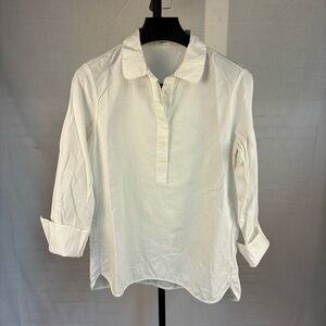 Lareida White Cotton Superfine Pinwale Corduroy Popover Blouse 42